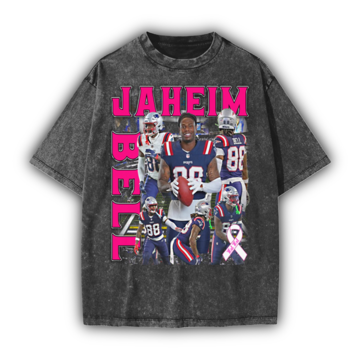 Acid Wash Jaheim Bell Breast Cancer Awareness Graphic Tee (Gray)