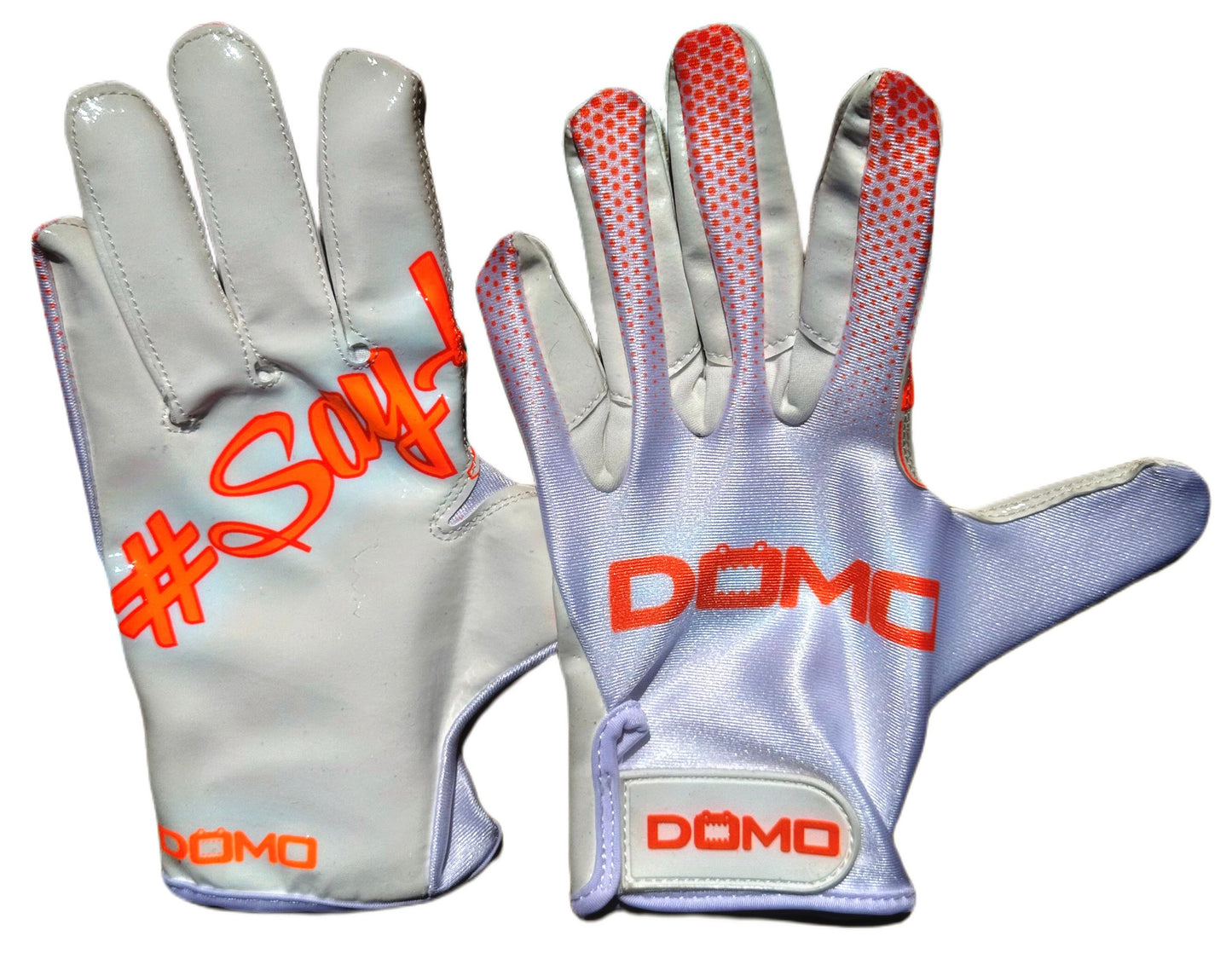 White/Orange "Sayless" (Theme) Football Gloves