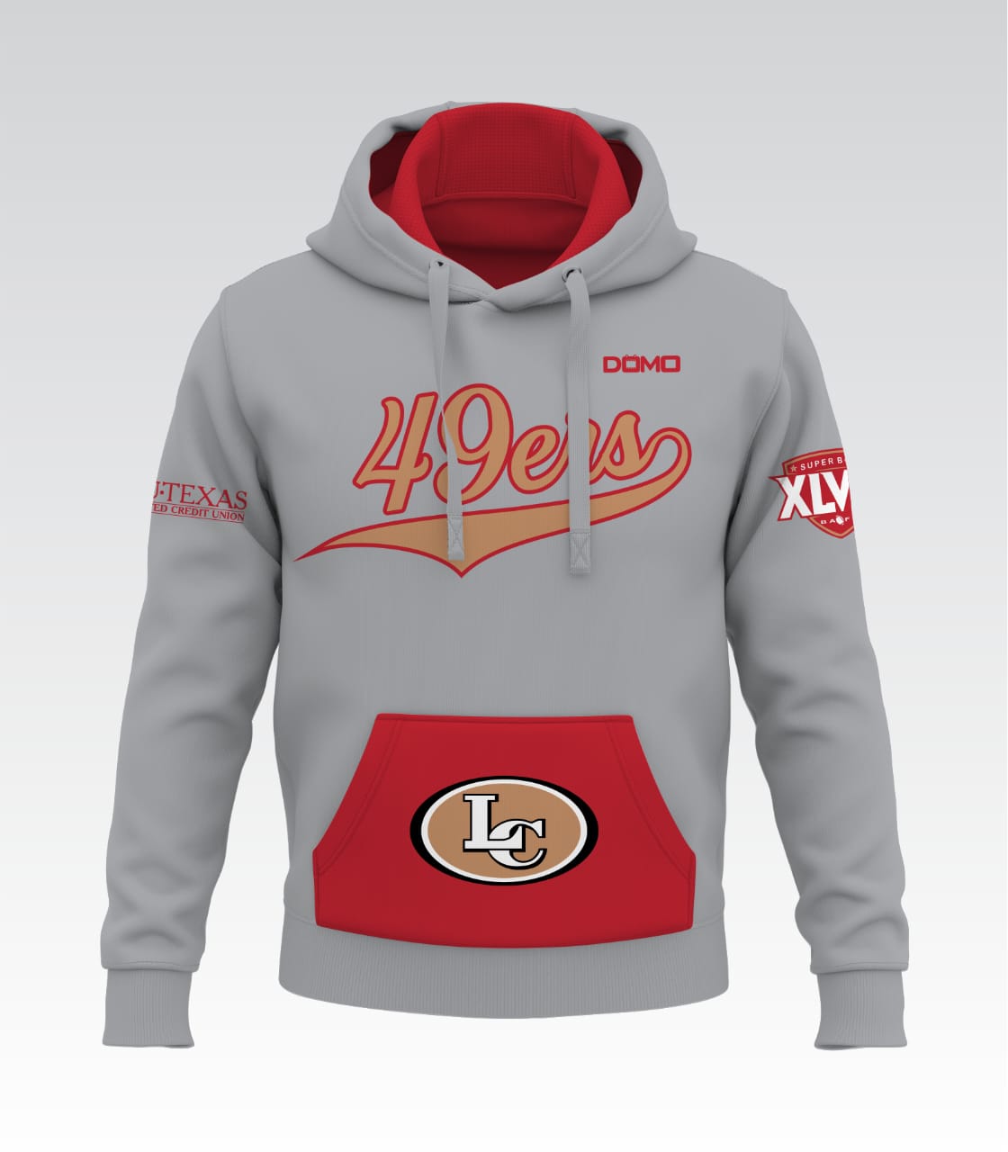 DomoEra League City 49ers Breeze Blocker – Fleece Hoodie (Gray/Gold&Red)