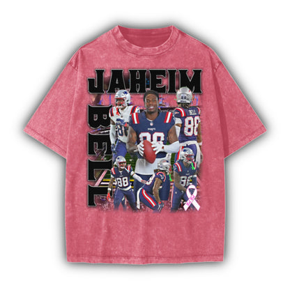 Acid Wash Jaheim Bell Breast Cancer Awareness Graphic Tee (Hot Pink)