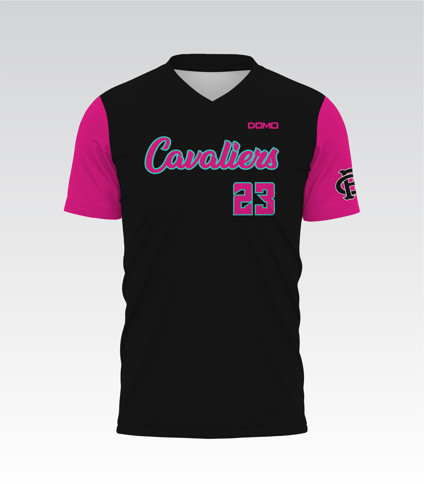 Ft. Caroline Middle HydroFlow Pro V-Neck Jersey (Black w Teal Print)